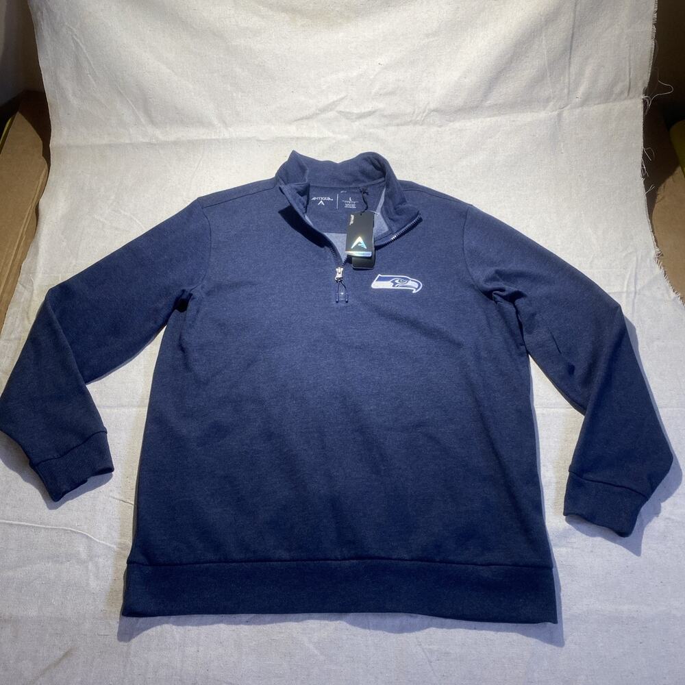 NFL Seattle Seahawks Antigua Men's Quarter-Zip Pullover Jacket, Navy Blue, Large